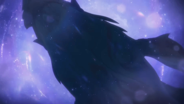 Tartaglia floating underwater as his massive whale companion swims over him.