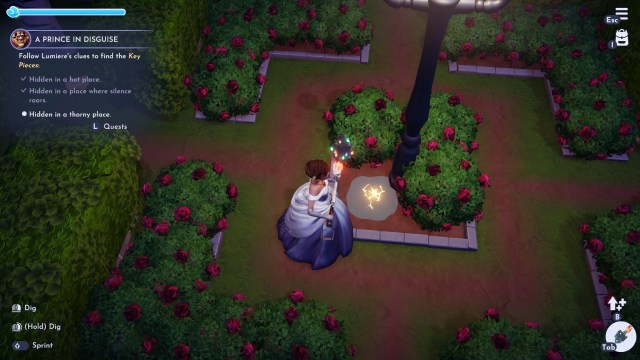 The player preparing to dig up the final key piece.