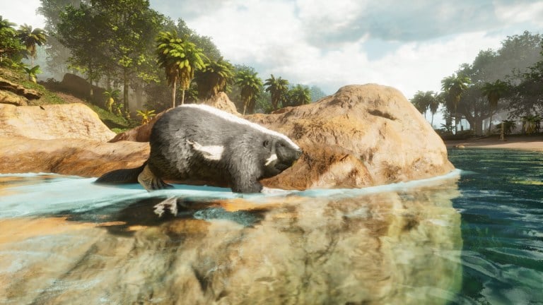 A Castoroides on a rock in Ark: Survival Ascended.