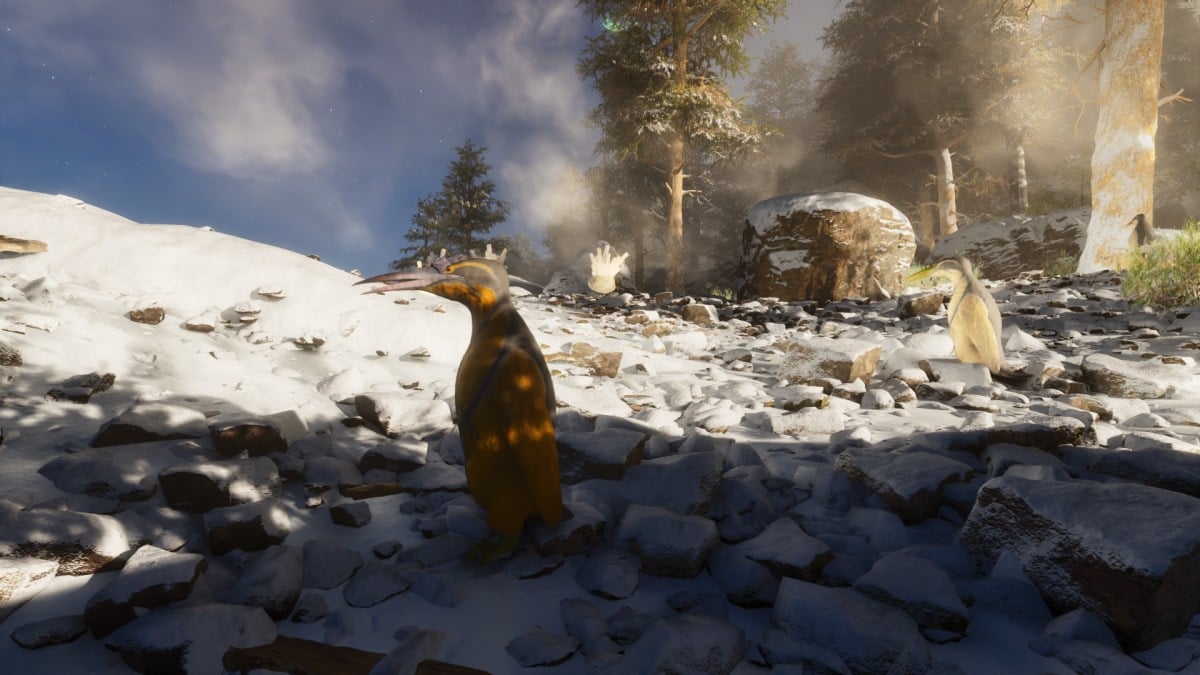 Wild Kairuku walking along the snow in Ark: Survival Ascended.