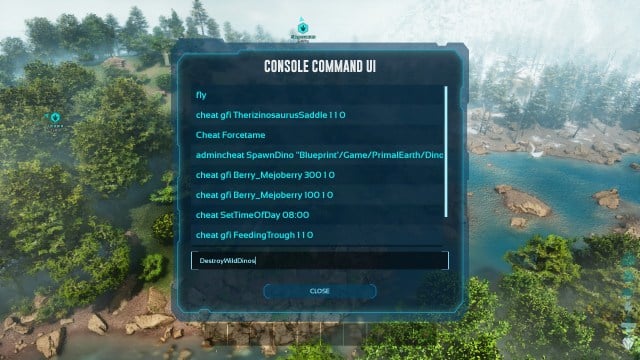 A screenshot of the Console Commands menu in Ark: Survival Ascended.