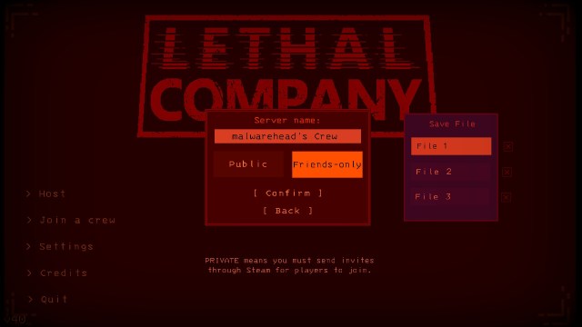 Save file screen in Lethal Company