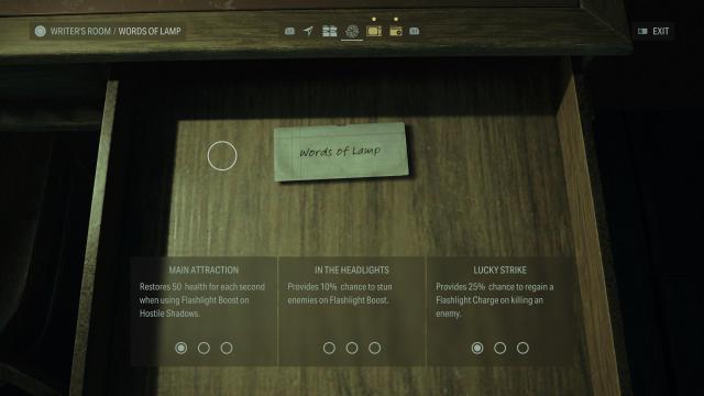 Alan Wake 2: Words of Lamp menu