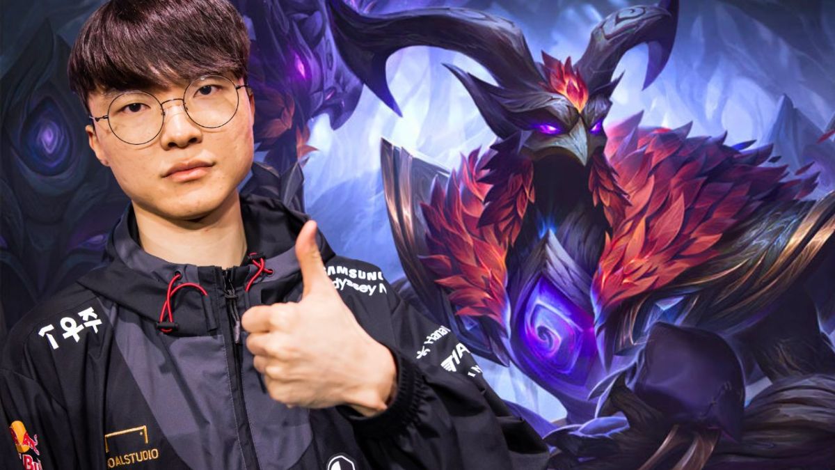 Faker giving the thumbs up next to elderwood azir in League of Legends