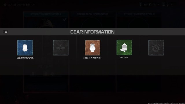 MWZ: Operator gear menu screen