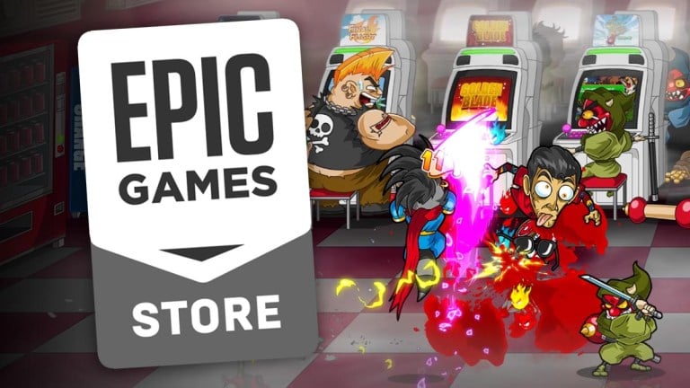 Epic Games Store logo over Jitsu Squad gameplay