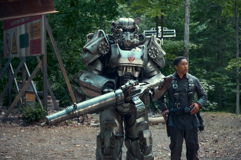 A character in power armor from the Fallout TV series.