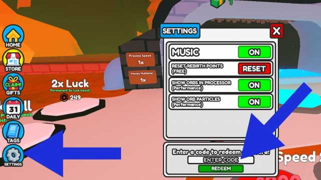 How to redeem codes in Rarity Factory Tycoon