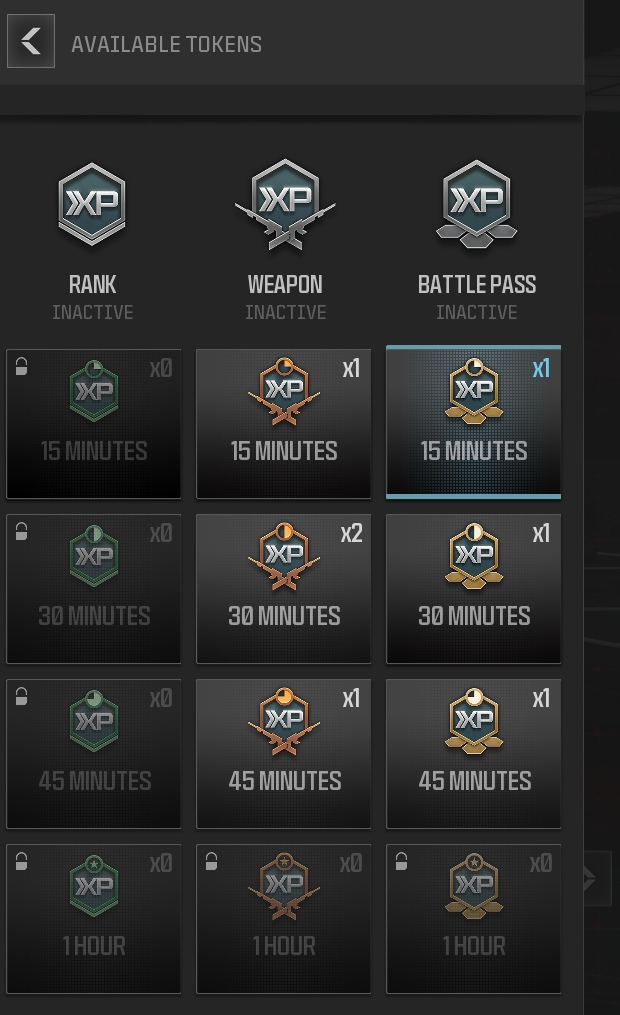 Image of the double xp token menu in Call of Duty Modern Warfare 3.