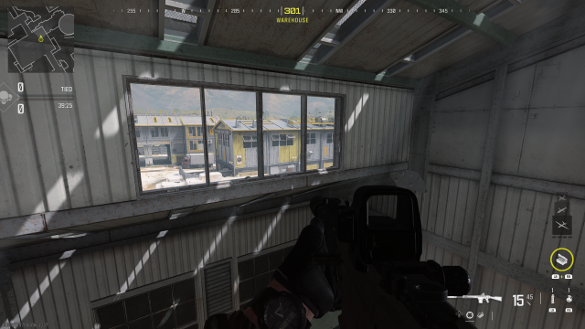 A first-person view facing the middle of Quarry in MW3.