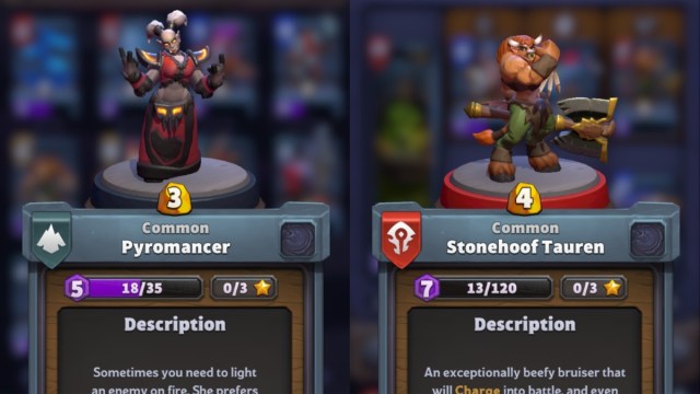 Pyromancer on the left and Stonehoof Tauren on the right from Warcraft Rumble