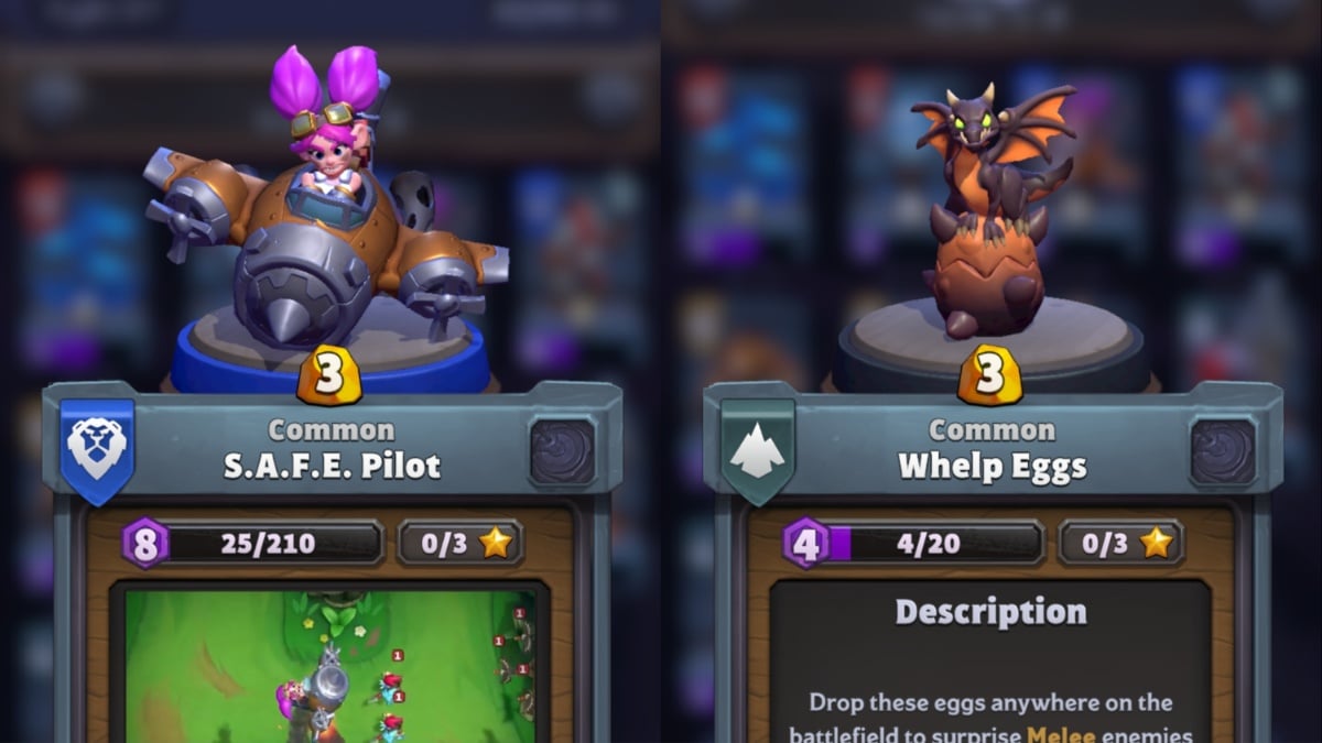 S.A.F.E. Pilot on the left and Whelp Egg on the right from Warcraft Rumble