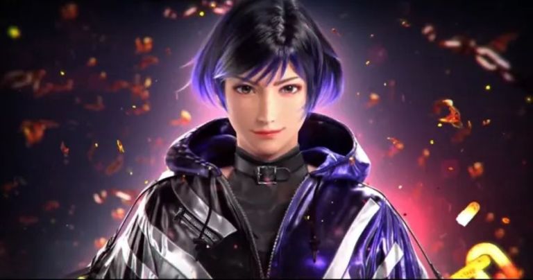 Reina in Tekken 8, showing her violet hair and jacket