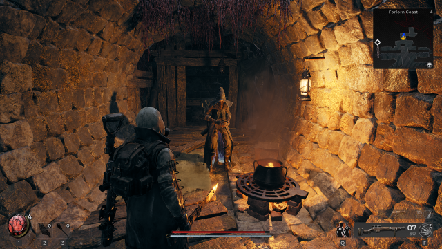 A man standing in front of a cauldron in some sewer tunnels in Remnant 2.