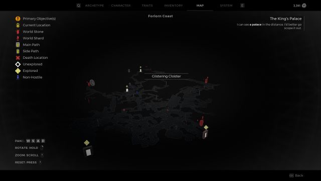 The map of Forlorn Coast in Remnant 2: The Awakened King.