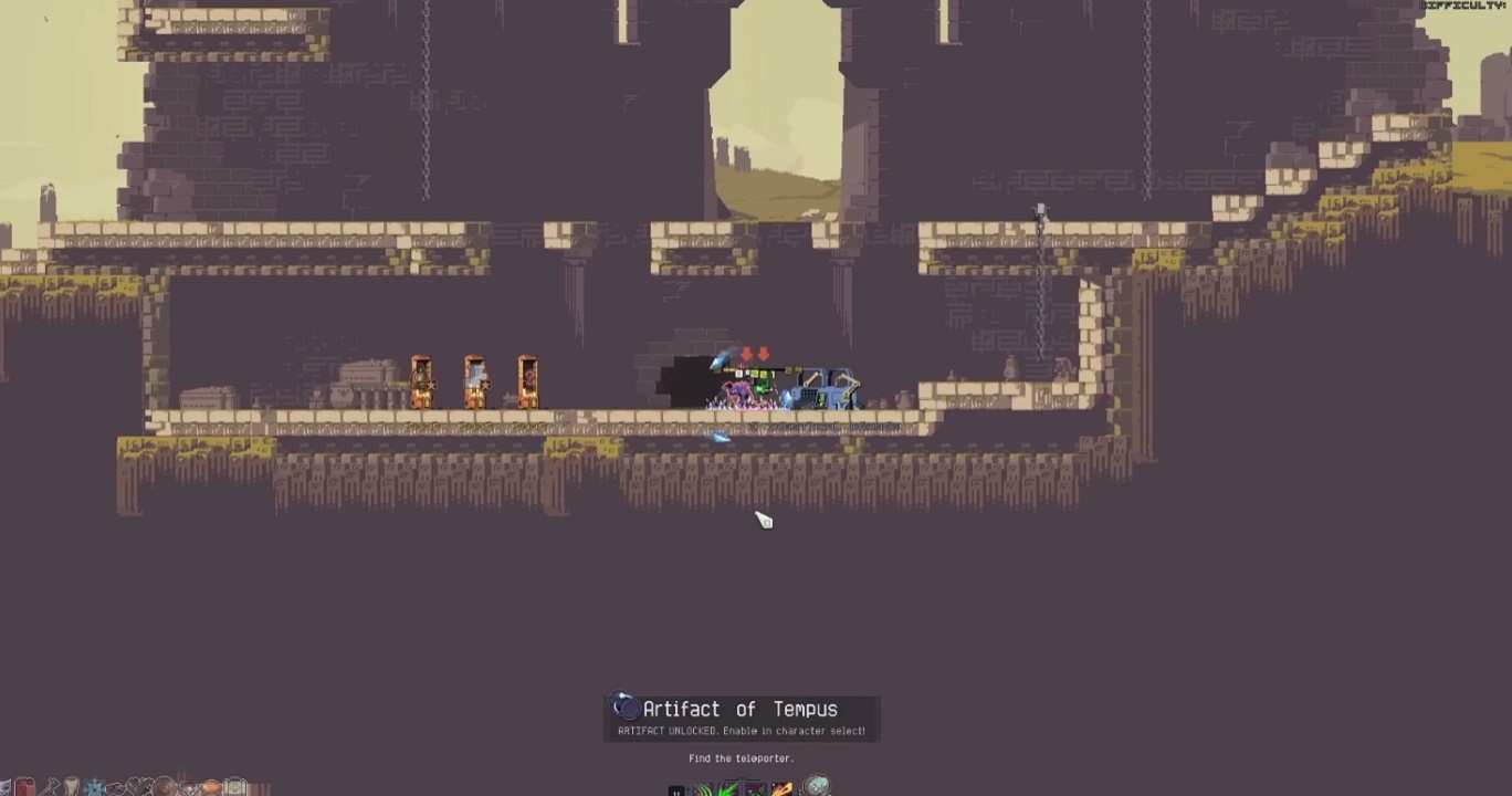 There is a shot of the player fighting smaller enemies after picking up an artifact in the area.