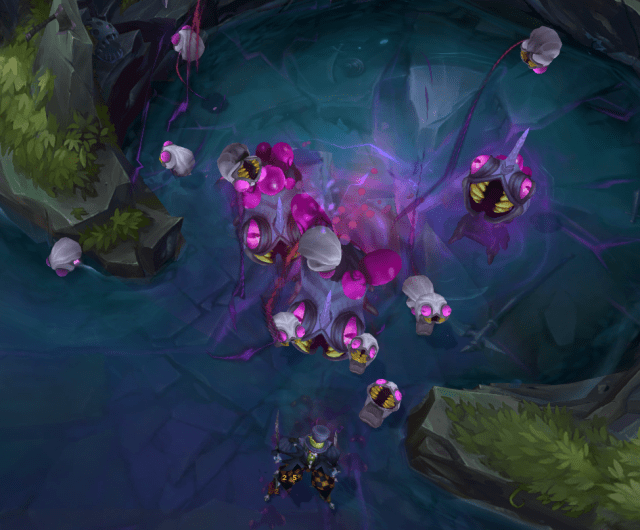 Voidgrubs pop and spawn Voidmites in the early stages of a ranked game in LEague of Legends 2024 season.