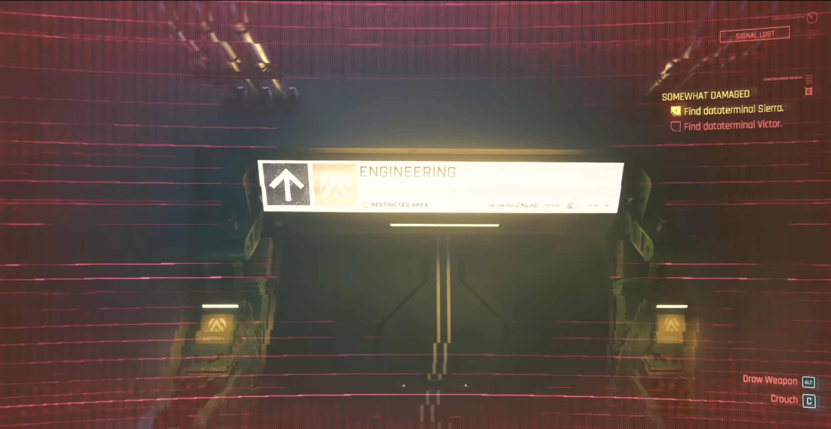 A door labeled "Engineering" from Cyberpunk 2077.