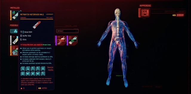 An image of the description page for the Netwatch Nedriver Mk.5 cyberdeck in Cyberpunk 2077.