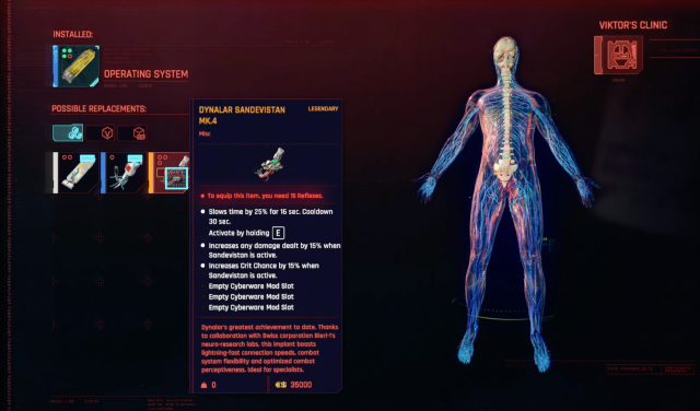 Info page for the Dynalar Sandevistan from Cyberpunk 2077.