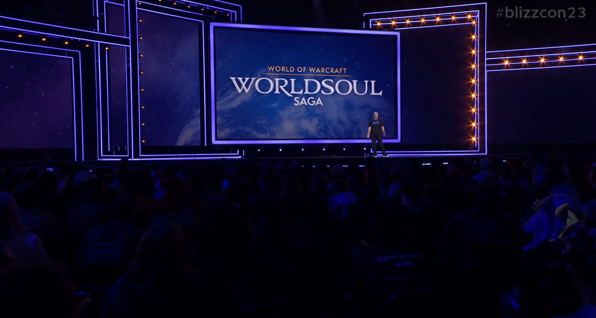 Metzen revealing Worldsoul Saga at Blizzcon 2023