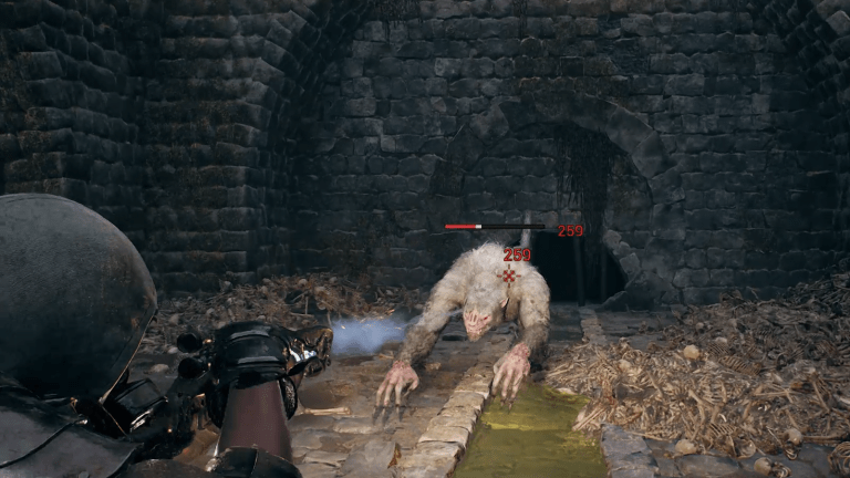 A rat like beast charging at the player in a sewer in Remnant 2.