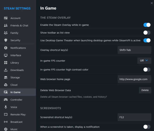 Steam Settings notifications on the steam app