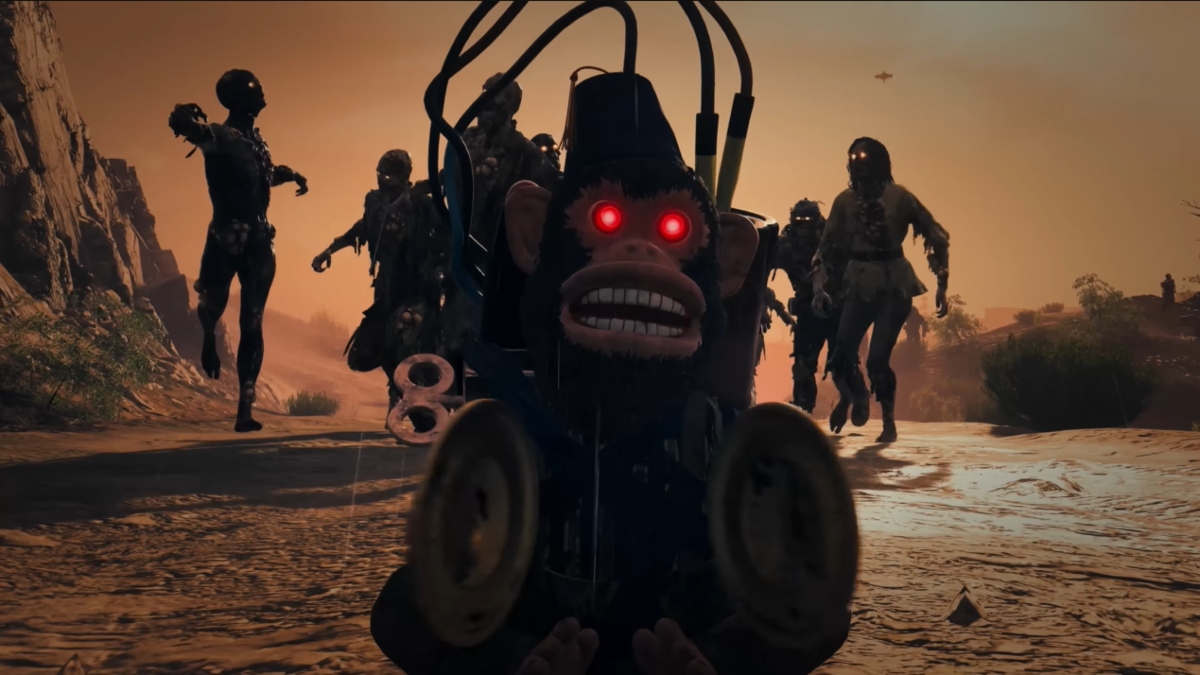 Monkey Bomb luring in zombies in the MWZ trailer