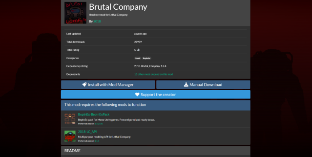 Brutal Company mod store page for Lethal Company