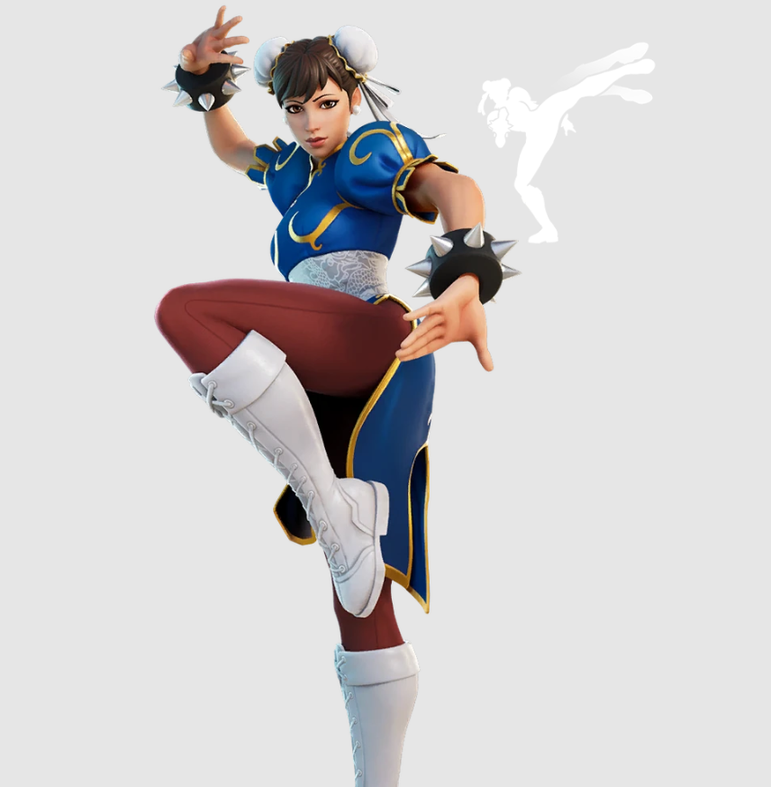 Chun-Li as she appears as a skin in Fortnite.