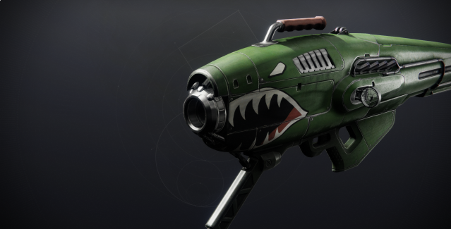 The Dragon's Breath rocket launcher, a green weapon painted like a Spitfire fighter jet, in Destiny 2.