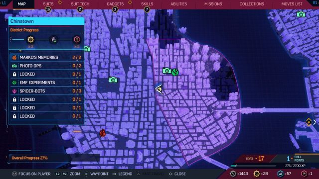 Chinatown map with Spider-Man at the location of the Spider-Bot