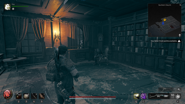 The player in a dark room in Ethereal Manor in Remnant 2