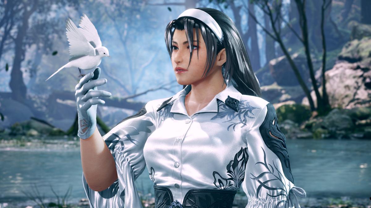 Jun Kazama holding a bird in Tekken 8.