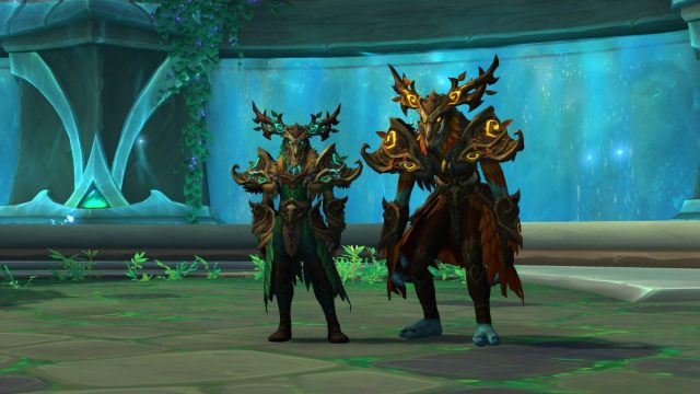 Two WoW characters wearing mail set in the Emerald Dream