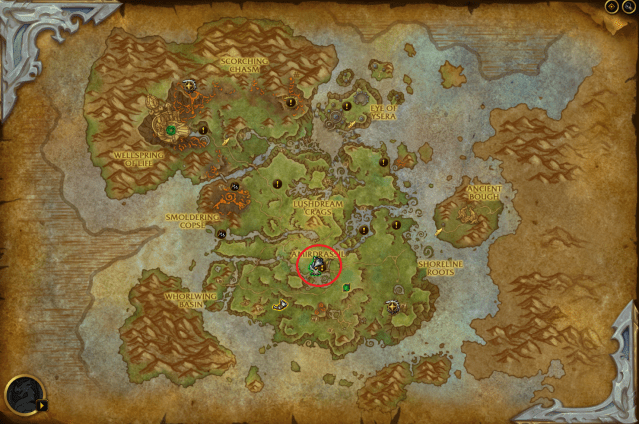 Map of the Emerald Dream showing the exact location of Central Encampment