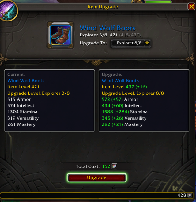 Gear upgrades UI in WoW Dragonflight season 3