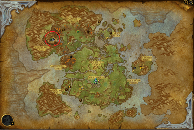 Map of the Emerald Dream showing the exact entrance of Amirdrassil