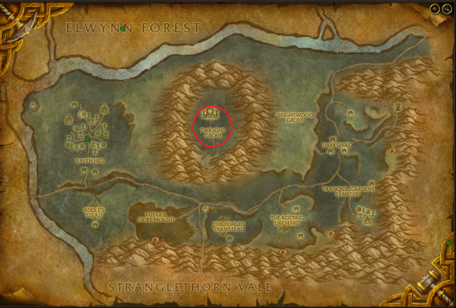 Map of Duskwood showing the exact location of Emerris