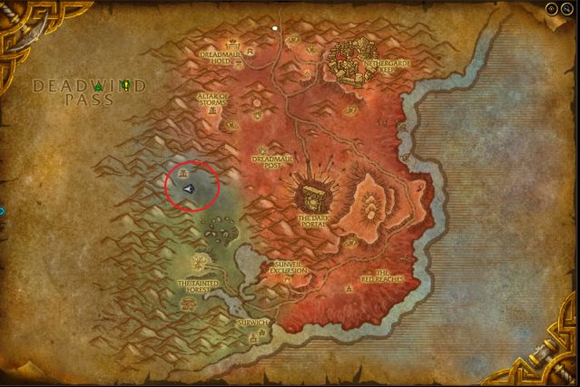 Map of Blasted Lands showing the exact location of Lord Kazzak