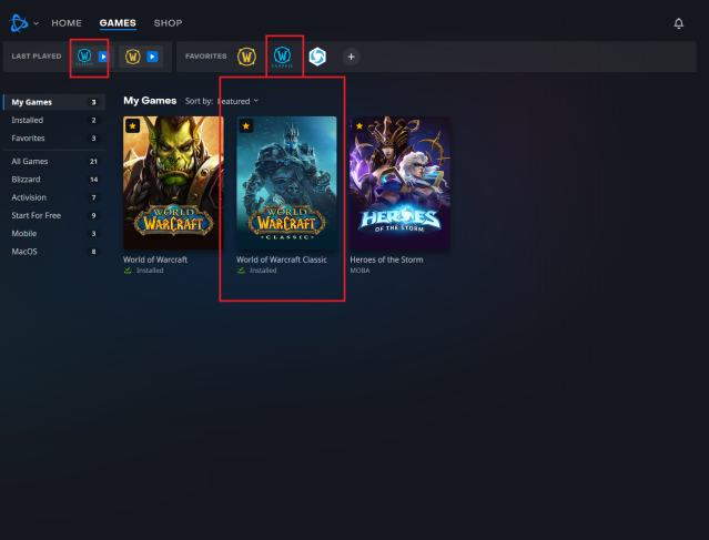 All WoW games available in Battle.net launcher.