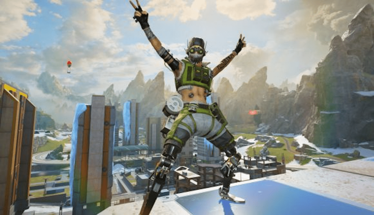 Octane in Apex Legends holding his hands in the air