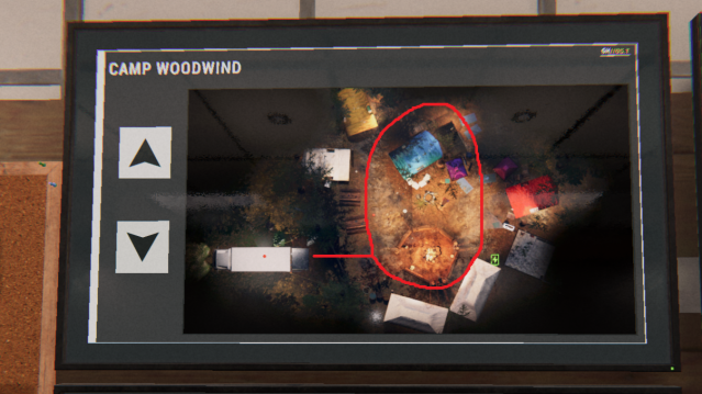 A map of Camp Woodwind with a circle drawn around it.