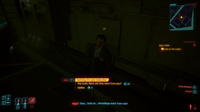 Dialogue options in Cyberpunk 2077 in relation to Nigel.