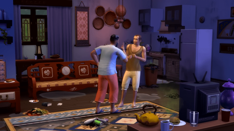 A property owner Sim arguing with a tenant who has a very dirty unit.