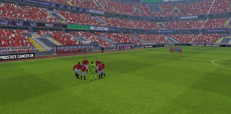 Manchester United and Bayern Munchen players warming up before a match in Football Manager 2024