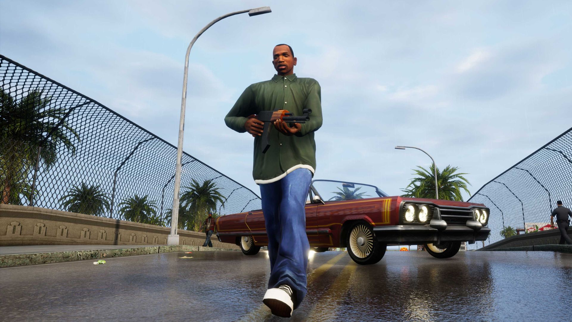 cj with an ak-47 in gta san andreas definitive edition