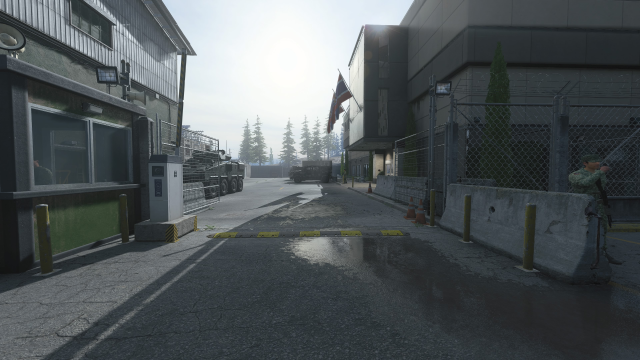 A screenshot of the Admin Building in the MW3 campaign mission Deep Cover.