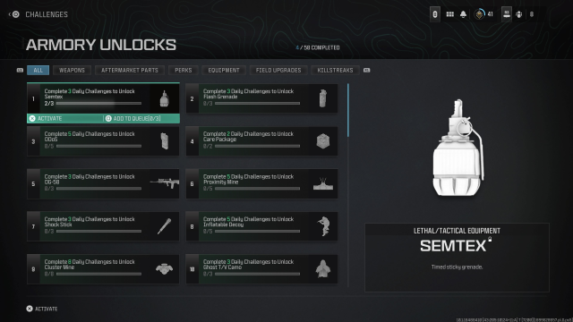 A screenshot of Armory Unlocks in MW3's Challenges.