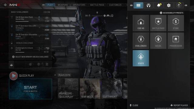 A screenshot of the in-game menu in MW3.